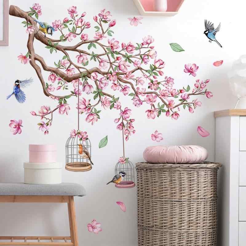 ウォールステッカー おしゃれ はがせる ピンク 桃花 バーディー ウォールシール 壁にはるシール 飾り wall paper decorations for living room bedroom 壁紙