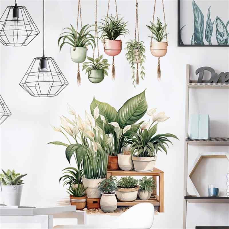 ウォールステッカー 観葉植物 おしゃれ 吊り下げ植物と棚 壁ステッカー はがせる ボタニカルウォールデコ ウォールシール 壁にはるシール 飾り wall paper decorations for living room bedroom 壁紙