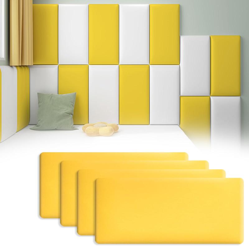 HARUMAKI ウォールクッション 壁クッション 4枚セット 長さ40cm×幅20cm×厚さ3cm 壁用クッションシート 自己粘着タイプ PUレザー＋高密度スポンジ素材 衝撃吸収シート 防音マット 子供部屋用壁マ