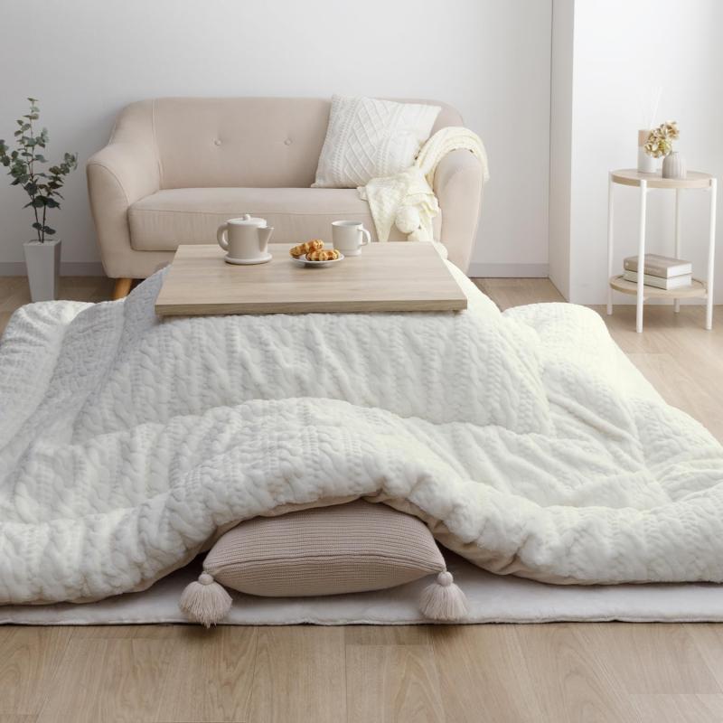 イケヒコ こたつ布団 掛布団 日本製 ローラ ラビットファー調 フェイクファー ニット柄 ふっくら ボリ..