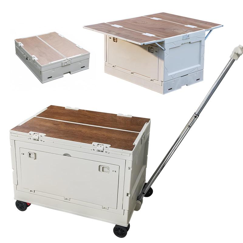 RULAYMAN アウトドア キャリーカート 55L【Amazon.co.jp 2026新モデル】折りたたみ 収納ボックス 幅50×奥行34×高さ31cm アウトドアテーブル ハンドル付き キャスター付き 蓋付き 衣類 布団 おも