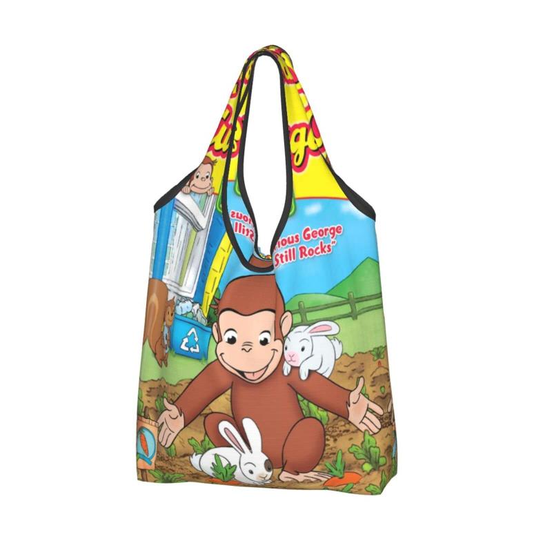 [LDU] おさるのジョージ エコバッグ 大容量折りたたみエコバッグ買い物袋 人気軽量防水ショッピングバッグおしゃれレディースメンズ多機能トートバッグレジ袋 コンパクトコンビニバッグ