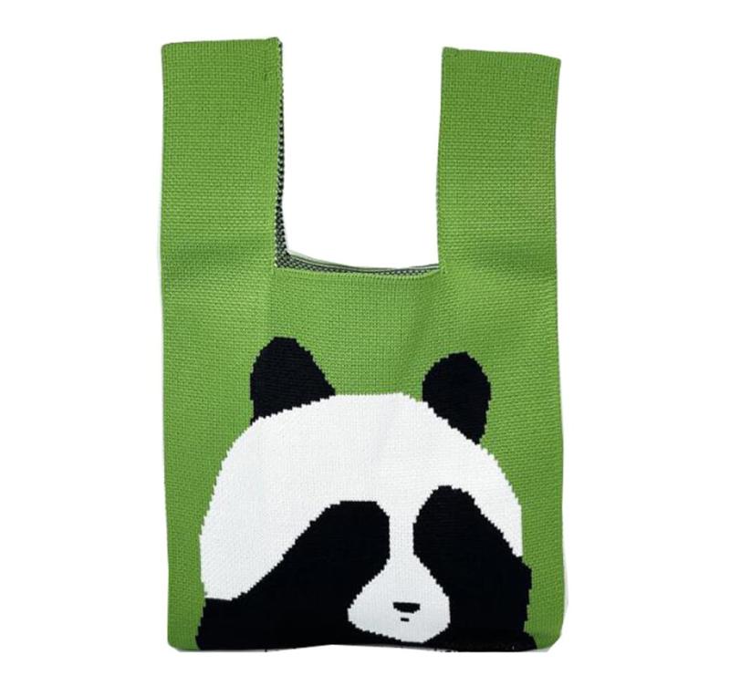 [huimei] ミニバッグ レディース ニットトートバッグ パンダニットバッグ サブニットトートバッグ 手提げ 可愛い 動物 ハンドバッグ 編みバッグ 小さめ エコバック ミニ 軽量 おしゃれ