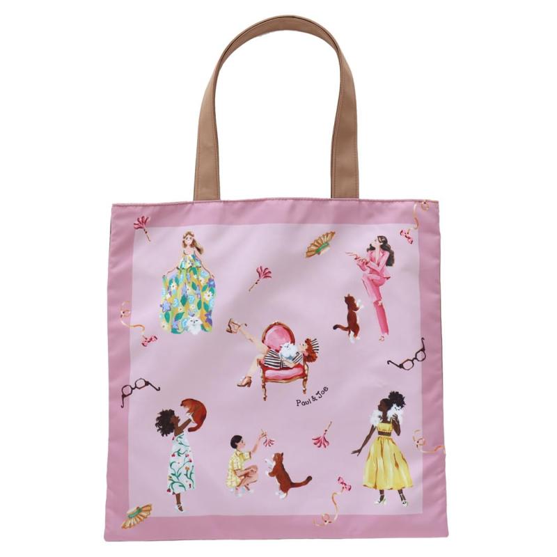 [PAUL&JOE ACCESSOIRES] ポール＆ジョー エコバッグ/マイバッグ ミュージアムコレクション ジプシー＆ヌネットと女の子 (ピンク 婦人 ポールアンドジョー キャットモチーフ 001118-0002-01