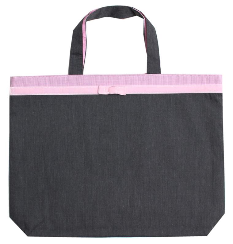 [スマイリッシュ] レッスンバッグ グレー×ピンクリボン