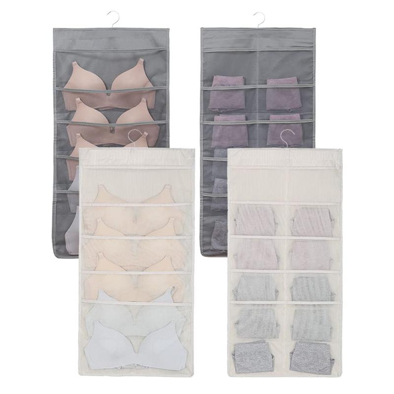 2枚セット 下着収納 吊り下げ収納 壁掛け 収納ポケット 両面サイド 15ポケットタイプ 通気性 水洗い可能 靴下 パンツ ブラジャー ネクタイ 収納ラック 省スペース 取り付け簡単