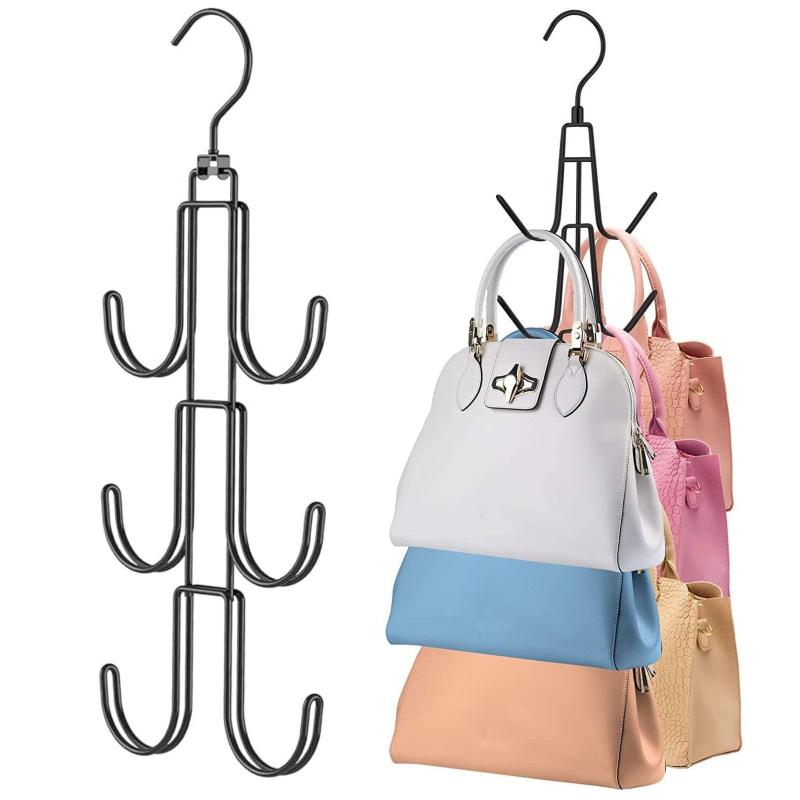 HOTQ バッグ収納ラック 吊り下げワードローブ バッグハンガー フック ふ吊り下げバック収納 吊り下げワードローブ360度回転式 2個セット
