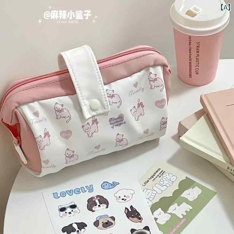 ペンケース レディース メンズ 大容量 筆箱 文房具ケース 化粧ポーチ コスメポーチ 収納バッグ 帆布 キャンバス 素材 小物入れ 多機能 軽量 コンパクト 携帯用 旅行 かわいい ネコ イヌ 韓国風 通学 通勤 学校 普段使い
