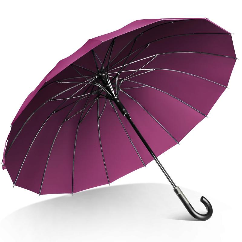 Rakuten - 長傘 雨傘 【超大きいサイズ・頑丈な16本骨】 メンズ 傘 直径115cm 高強度グラスファイバー骨 ワンタッチ 自動開け ジャンプ傘 Teflon加工 超撥水 耐風 豪雨対応 梅雨対策 埋め込み式ボタン 軽