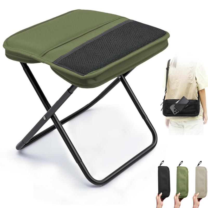 折りたたみ椅子軽量 コンパクトイス ェア ショルダー＆両面ポケット付き収納袋一体型 携帯チェア キャンプ 耐荷重 収納簡単折り畳み椅子 持ち運び チェア旅行 ハイキング お釣り [並行輸