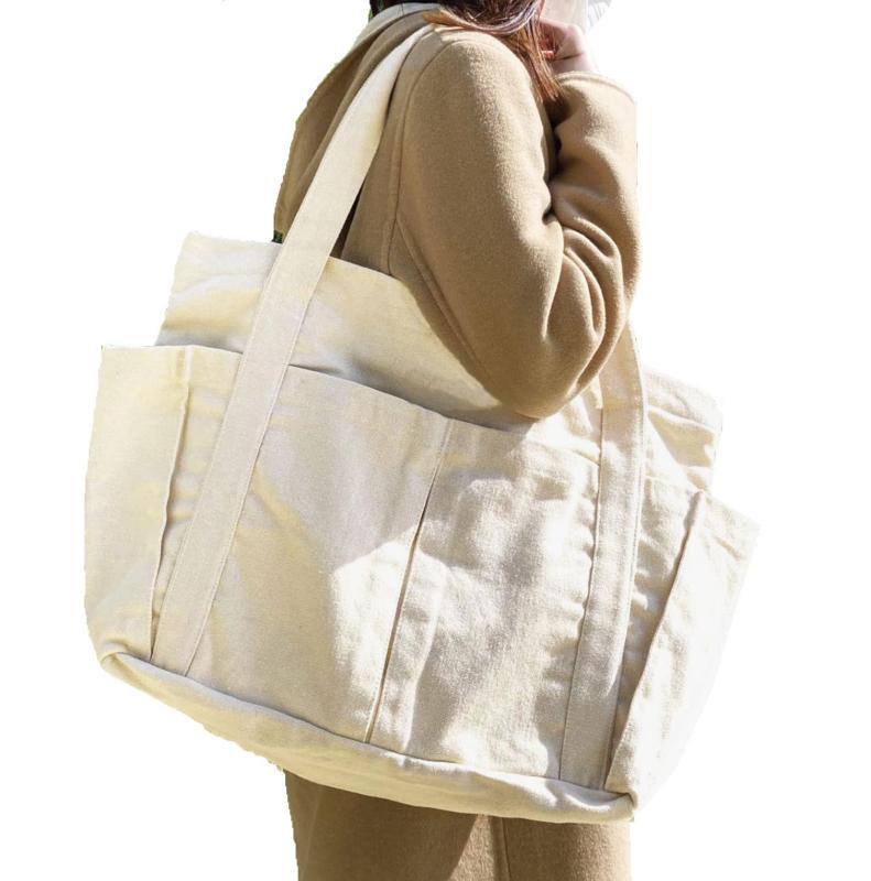 ZIP CORPORATION トートバッグ キャンバス 大容量 無地 コットン 帆布 大きめ 便利 多収納ポケット 天面ファスナー