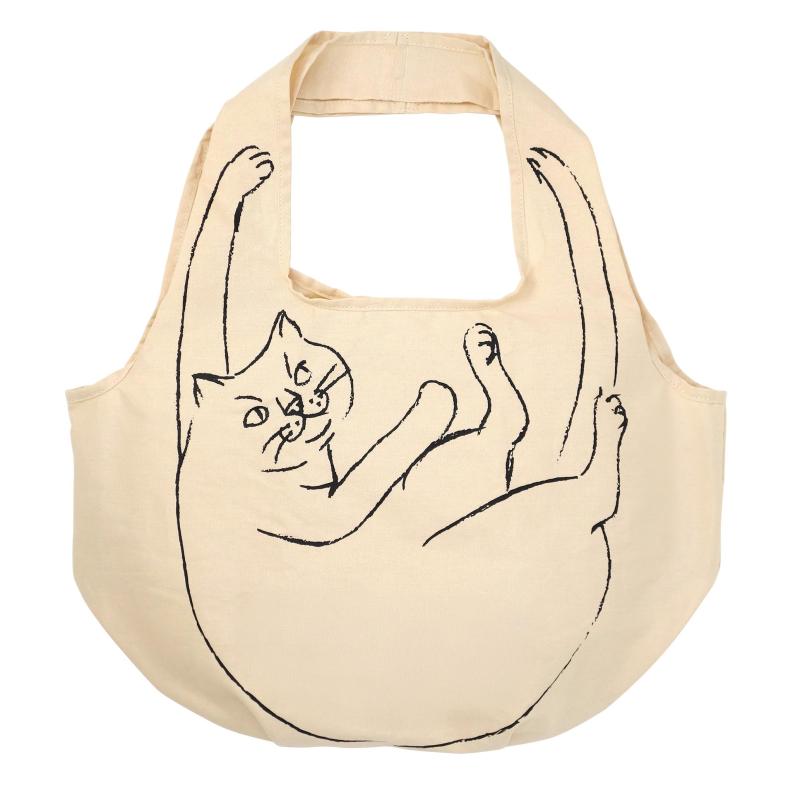 [ルートート] ROOSHOPPER エコバッグ リサイクル コットン 大容量 ねこ柄 EU.ラウンド.ブラサガリネコ-A 1188 レディース