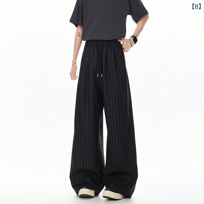 リメイクバディーのカジュアルパンツ メンズ ワイドパンツ ストライプ 接触 薄手 ゆったり ロングパンツ ボトムス 春夏 カジュアル｜アングル3