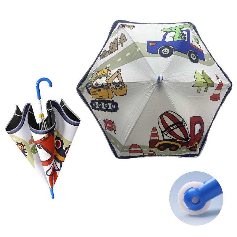 CAWKAY キッズ傘 子供用傘 車輪付き 丸い先端 反射テープ 梅雨対策 日焼け止め 携帯便利 手開き式 通学用 小学校 保育園 幼稚園