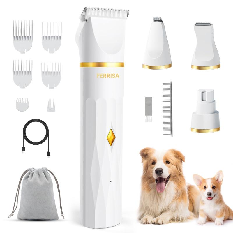 FERRISA 犬用 バリカン 犬 猫 ペット用バリカン 電動バリカン ペットグルーミングセット 足裏 全身 トリミング 小型犬 猫用 IPX7防水 水洗い可 低騒音 低振動 充電式 Type-C コードレス 日本語説
