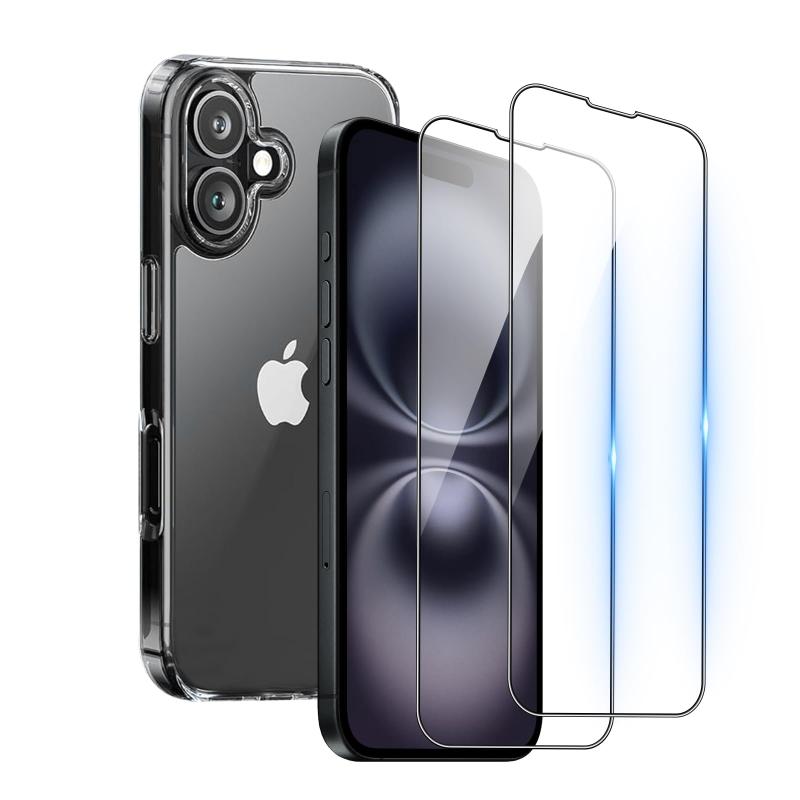 �б� iPhone 16 �Ѥ� 2�Ķ������饹�ե����+1��TPU ���ꥳ�� ������ �ݸ�ե���� Ʃ�� TPU ������ ����9H �Ѿ׷� ��ɻ� �����ɻ� ...
