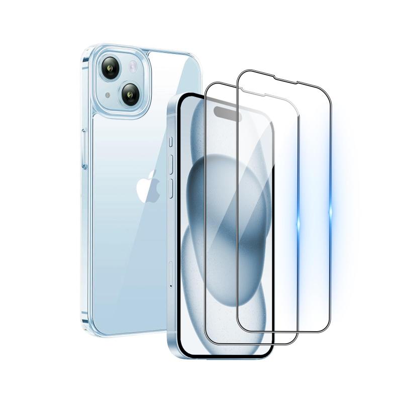 �б� iPhone 15 �Ѥ� 2�Ķ������饹�ե����+1��TPU ���ꥳ�� ������ �ݸ�ե���� Ʃ�� TPU ������ ����9H �Ѿ׷� ��ɻ� �����ɻ� ...