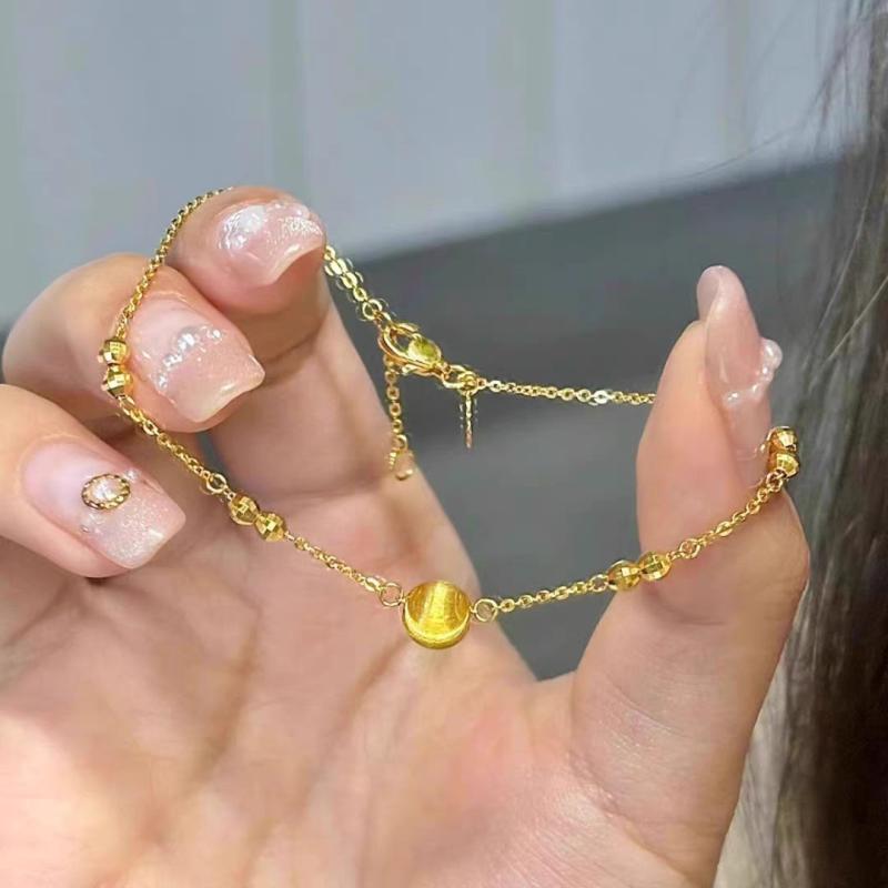 ブレスレット レディース アクセサリー 猫眼石 キャッツアイ シャカ玉 砂金 細見え 華奢 腕輪 手飾り ジュエリー 銅合金 電気メッキ 幾何学 ラウンド 丸型 ゴールド 普段使い デイリー 通勤 フェミニン 上品 エレガント ギフト プレゼント
