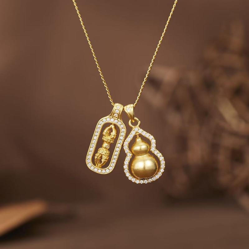 Rakuten - ネックレス レディース シルバー 金剛杵 瓢箪 葫芦 ペンダント 首飾り 鎖 アクセサリー ジュエリー s925 925シルバー ゴールド プラチナ 仕上 チェーン 金属アレルギー対応 普段使い オフィス カジュアル レトロ ヴィンテージ風 ギフト