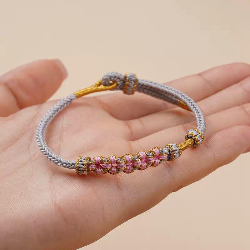 ブレスレット メンズ レディース ハンドメイド 編み込み 桃花結び 本命年 ラッキーアイテム 手芸 紐 アクセサリー 手作り 装飾 チャーム 梅花 エスニック レトロ 民族風 旅行 記念 グレー ピンク グリーン ホワイト