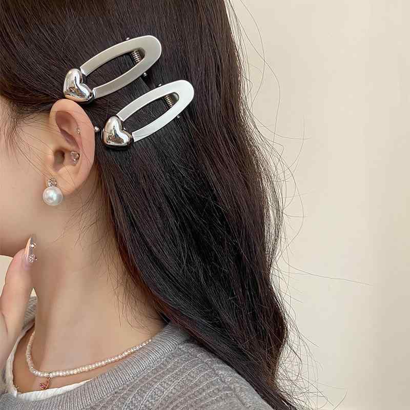 ヘアクリップ レディース ダッカールクリップ 髪留め 髪飾り ヘアアクセサリー かわいい レトロ 金属 ハート パール 2個セット 普段使い デイリー 通勤 通学 デート オフィス カジュアル ゴールド シルバー ピンク