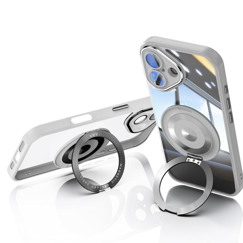 iPhone 16 用 ケース リング付き リング360°回転スタンド機能 縦横両対応 透明 黄ばみ防止 ワイヤレス充電 アイフォン 16E スマホケース レンズ保護 米軍規格 耐衝撃 携帯カバー マグネット搭載