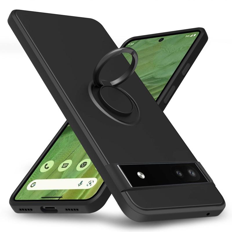 Google Pixel 7a 用ケース TPU 耐衝撃 リング シリコンケース 薄型 ソフト 全面保護カバー 指紋防止 リング付き スタンド機能 車載ホルダー対応 360°回転 レンズ保護 ストラップホール付き スリム