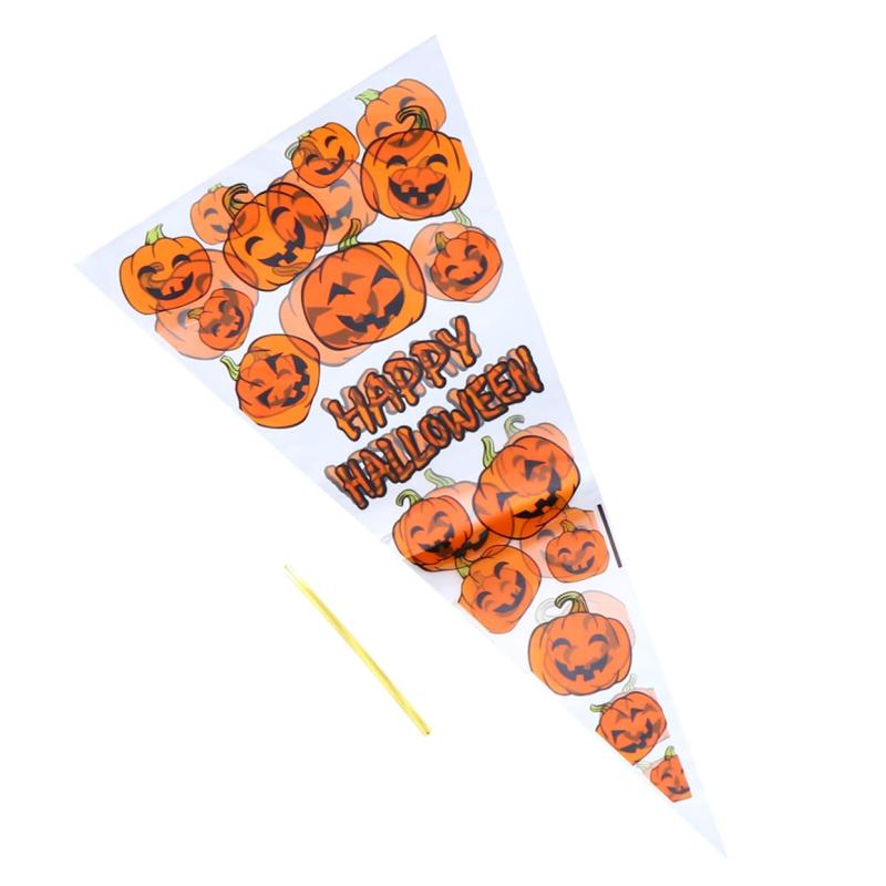 Cabilock ハロウィントライアングルキャンディバッグ 100個セット かぼちゃ柄 Opp製 33×17Cm ハロウィンパーティー ギフト包装用