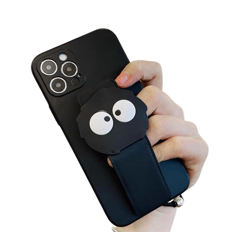 まっくろくろすけ スマホケース iPhone 17/16/15 用 ケース ショルダーストラップ 首かけストラップ 140-GS-F