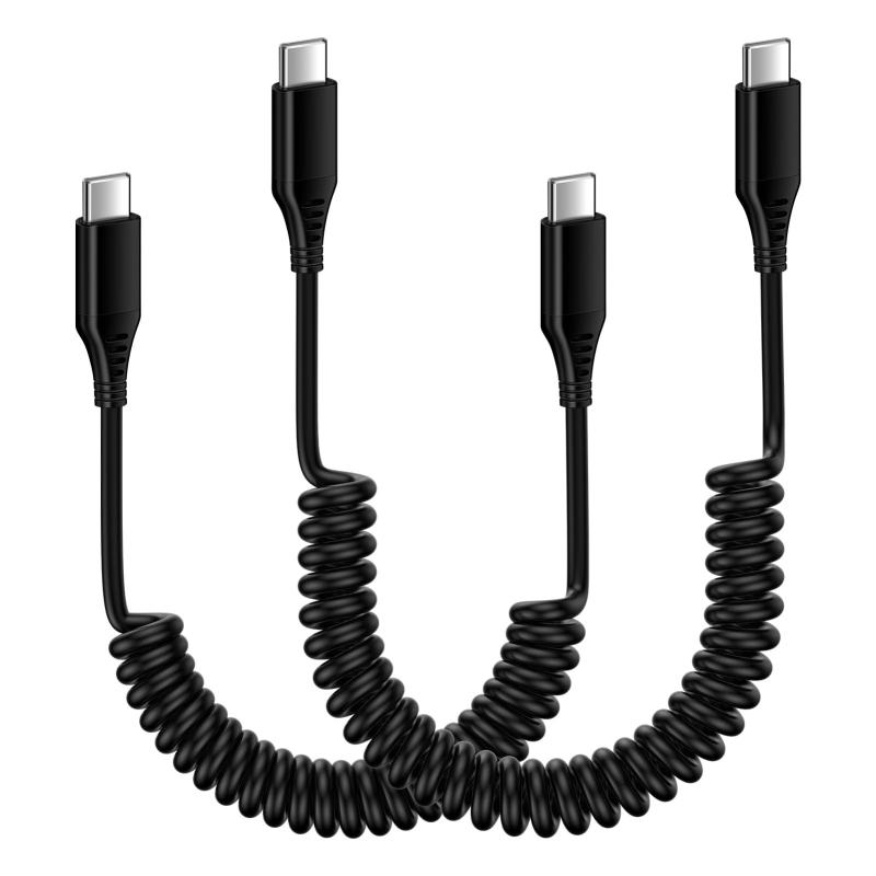 Viviber iPhone 17用の急速充電ケーブル タイプcコイル式 伸縮自由（0.3Mから1.8Mまで) 2本セット30W/PD対応 カール type-c 車用 充電 車 携帯 iphone17/16/15ケーブル Andriod カールコード ア
