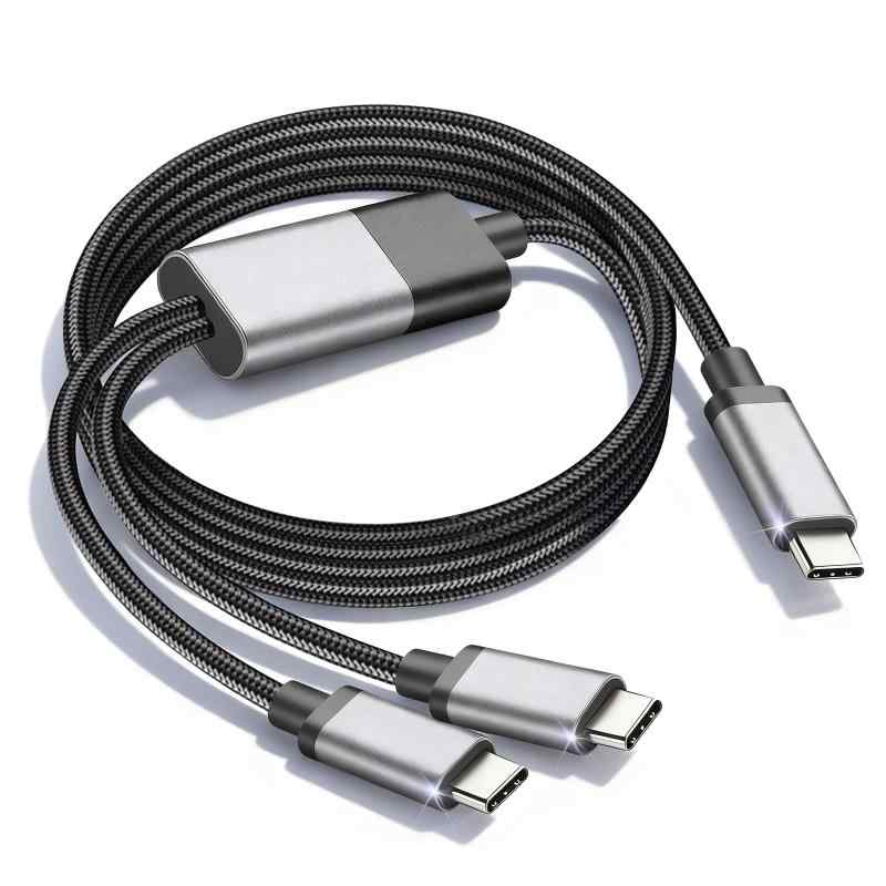 USB Type C ケーブル 【PD 100W 2-in-1 急速充電】 E-marker チップ搭載 断線防止 iPhone17/16/15 用 GalaxyS24/S22 用 MacBook/iPad/Xperia と互換性のある 1.5m ブラッ(2.0)