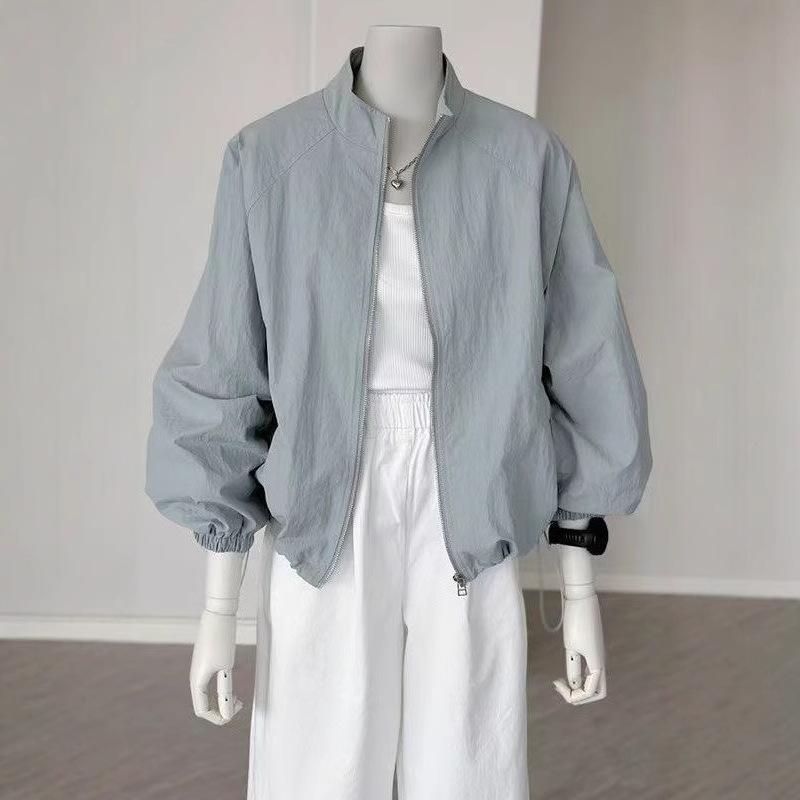 Other Jackets Jumpers - レディース UVカット ジャケット 薄手 防風 レジャー フリース 春夏 アウトドア 軽量 速乾 ポリエステル 立襟 長袖 ジッパー ソリッドカラー グレー ホワイト ベージュ