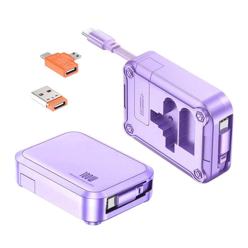 明誠 5in1 マルチ充電ケーブル 巻き取り 1m PD100W USB Type C to Type C ケーブル 3種類変換アダプタ(Type A+Micro-B) 高速データ転送 タイプC 急速充電コード 自由式 iPhone 16e 16 15