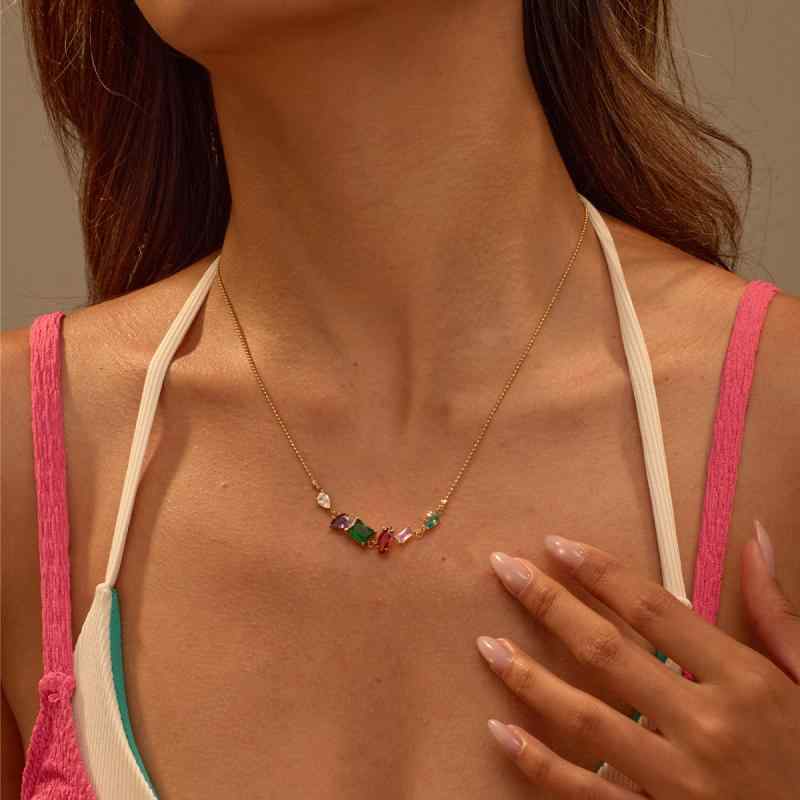 Rakuten - ネックレス レディース チョーカー ペンダント ジュエリー ステンレス サージカルステンレス チタン 18金 18K 金メッキ カラフル ジルコニア 幾何学 チェーン 金属アレルギー対応 鎖骨チェーン 首飾り アクセサリー 通勤 通学 ギフト おしゃれ