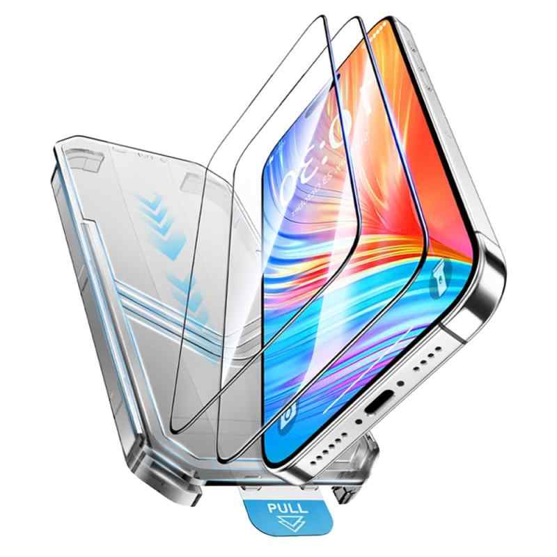 SYD iPhone17 用 ガラスフィルム 米軍MIL規格 10H硬度 強化ガラス ガイド枠付 2枚セット 簡単貼り付け 自動吸着 目に優しい アイフォン 17 用 保護フィルム 高透過率 気泡無し 指紋防止 さらさら 【対応機種】本ガラ...