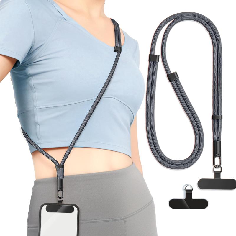 [Lamiishop] スマホストラップ 携帯ストラップ 首掛け＆肩掛け 長さ調節可能 スマホ ショルダーストラップ 肩掛け TPU+金属製ストラップホルダー2枚入り 360°回転 ネックストラップ 7mm太さナイ(3.0)