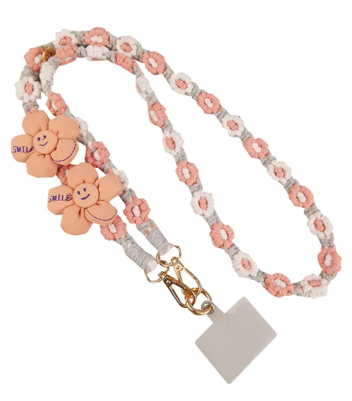 [NEZIH] ロング スマホストラップ 花柄 編み込み ショルダーストラップ レディース ネックストラップ リストストラップ 肩掛け 斜めがけ ホルダー 落下防止 フラワー 編み 手作り 可愛い