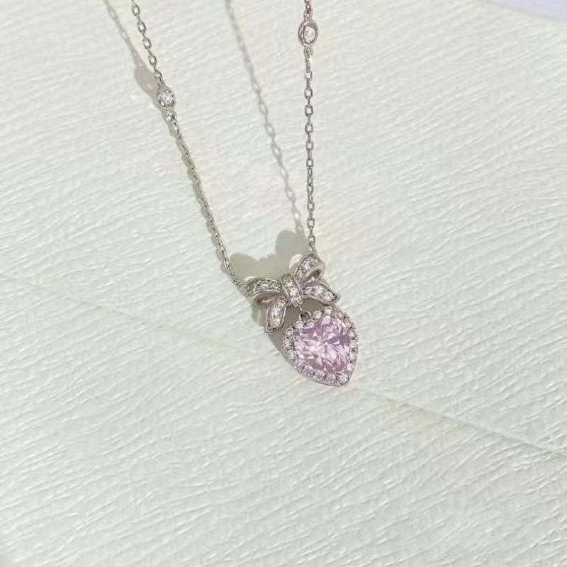 ネックレス レディース ペンダント 首飾り ジュエリー アクセサリー ハートモチーフ プリンセス リボン ハート型 かわいい フェミニン エレガント 高級感 普段使い 通勤 オフィス プレゼント ギフト メッキ加工 十字チェーン ピンク ホワイト ジルコ
