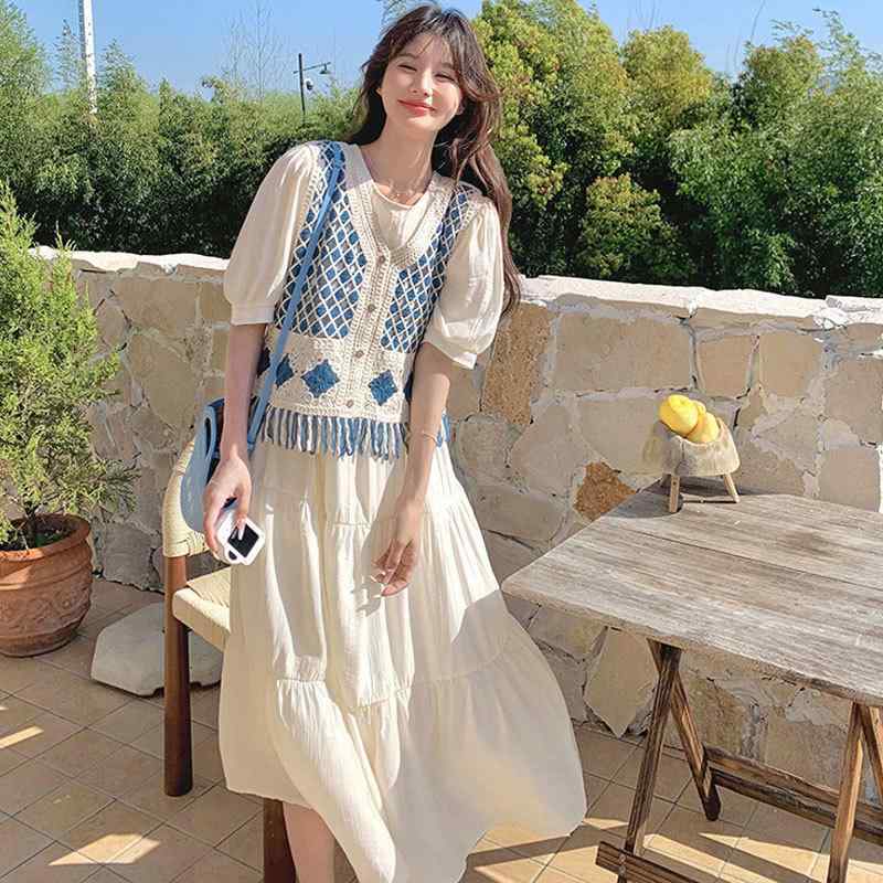 Rakuten - ワンピース メンズ 馬甲 連衣裙 2点セット 女性用 2024 夏 新款 韓国系 ゆったり 肉隠し 小さめ柄 バカンス プリンセス スカート