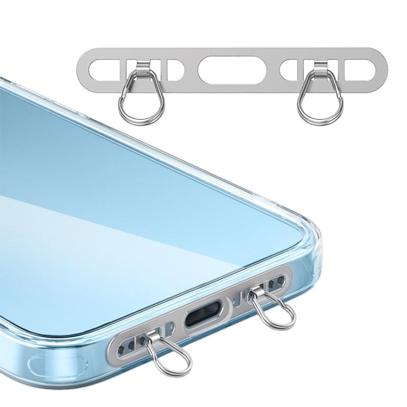 UrbanPulse スマホ ストラップホルダー 極薄0.4mm 2口 ダブルリング ステンレス製 携帯ストラップ用 充電干渉なし 落下紛失防止 携帯ストラップホルダー スマホケースに挟む 全機種対応(2.0)