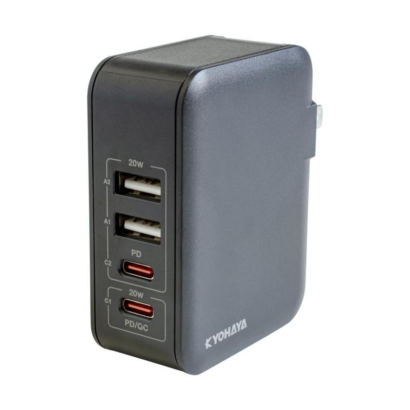 KYOHAYA USB充電器 Type-C 急速充電 PD QC 対応 20W+20W 合計40W 縦型 スリム USB-A USB-C 4ポート Power Delivery Quick Charge iPhone, AQUOS, Xperia, Ga