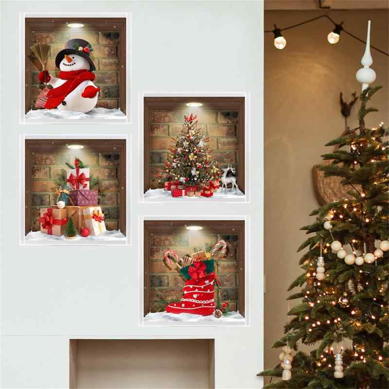 HOTIYOK 4pcs 3D クリスマスウォールステッカー ツリー 雪だるま ソックス ギフト インテリア 壁紙シール おしゃれ 壁用 剥がせる 子供部屋 リビングルーム 壁飾り ポスター Christmas Wall Decor