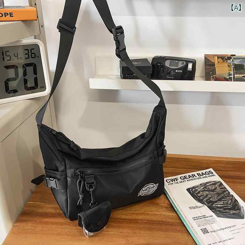 ショルダーバッグ メンズ レディース 男女兼用 鞄 カバン 肩掛け 斜め掛け トートバッグ メッセンジャーバッグ スクエア型 ナイロン ファスナー 軽量 A4対応 通学 通勤用 旅行 アウトドア 普段使い カジュアル シンプル 黒 白