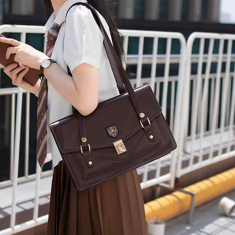 乐天商城 - バッグ レディース ショルダーバッグ 制服バッグ 3way リュック 斜めがけ ハンドバッグ ビジネスバッグ リクルートバッグ 通勤用 普段使い 通学 学生 レトロ調 PUレザー 合成皮革 横型 スクエア ブラウン 茶 ブラック 黒