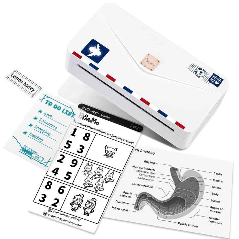 Phomemo M04AS ポータブルサーマルプリンタ スマホプリンター 15/53/80/110mm感熱紙対応 付箋プリンター ラベルプリンター 300dpi 写真/ノート/メモ/クリスマスギフトに最適です 110mm透明感熱紙1巻付