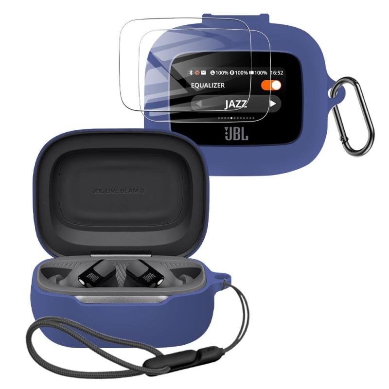 YCJDP ワイヤレスイヤホン 保護ケース for JBL LIVE BUDS 3/ LIVE BEAM 3 スマート 保護カバー 紛失防止バックル付き/落下防止コード付/無料フィルム2枚 着装まま充電可能 柔らかい 防水防塵 軽量 耐衝