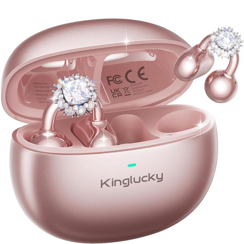 「2026進化」Kinglucky イヤーカフ イヤホン オープンイヤー チャーム おしゃれ 開放型イヤホン 取り外し可能なイヤリング付き 音漏れ防止 IPX5防水 50時間再生 軽量&amp;快適フィット 女性向け