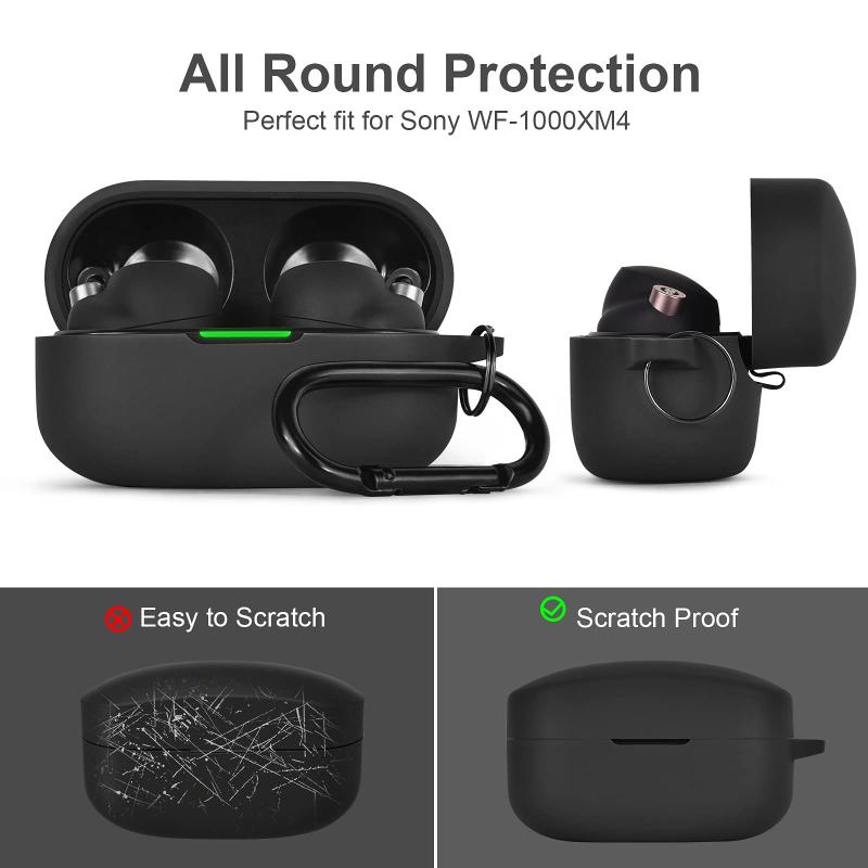 AIRSPO ケース Sony WF-1000XM4対応 シリコン保護スキンケースカバー Sony ワイヤレスイヤホン用 (ブラック)