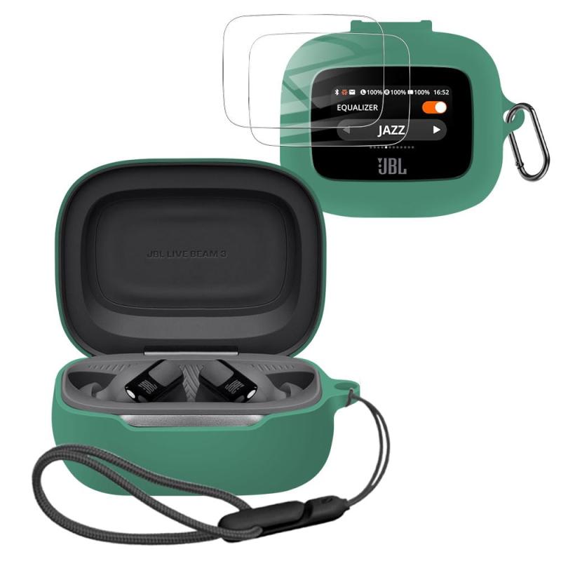 YCJDP ワイヤレスイヤホン 保護ケース for JBL LIVE BUDS 3/ LIVE BEAM 3 スマート 保護カバー 紛失防止バックル付き/落下防止コード付/無料フィルム2枚 着装まま充電可能 柔らかい 防水防塵 軽量 耐衝