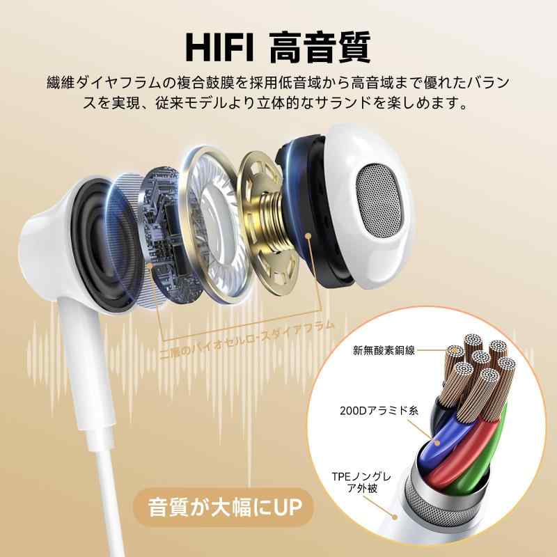 イヤホン タイプc イヤホン【2025年新バージョン iPhone17/16/15対応】 Znines 有線HiFi ノイズキャンセリング 重低音 通話可能 通話もクリア 音量調節可能 快適な装着感 人間工学に基づいた絡みに remake-buddy-10211041 リメイクバディー サンプル画像3